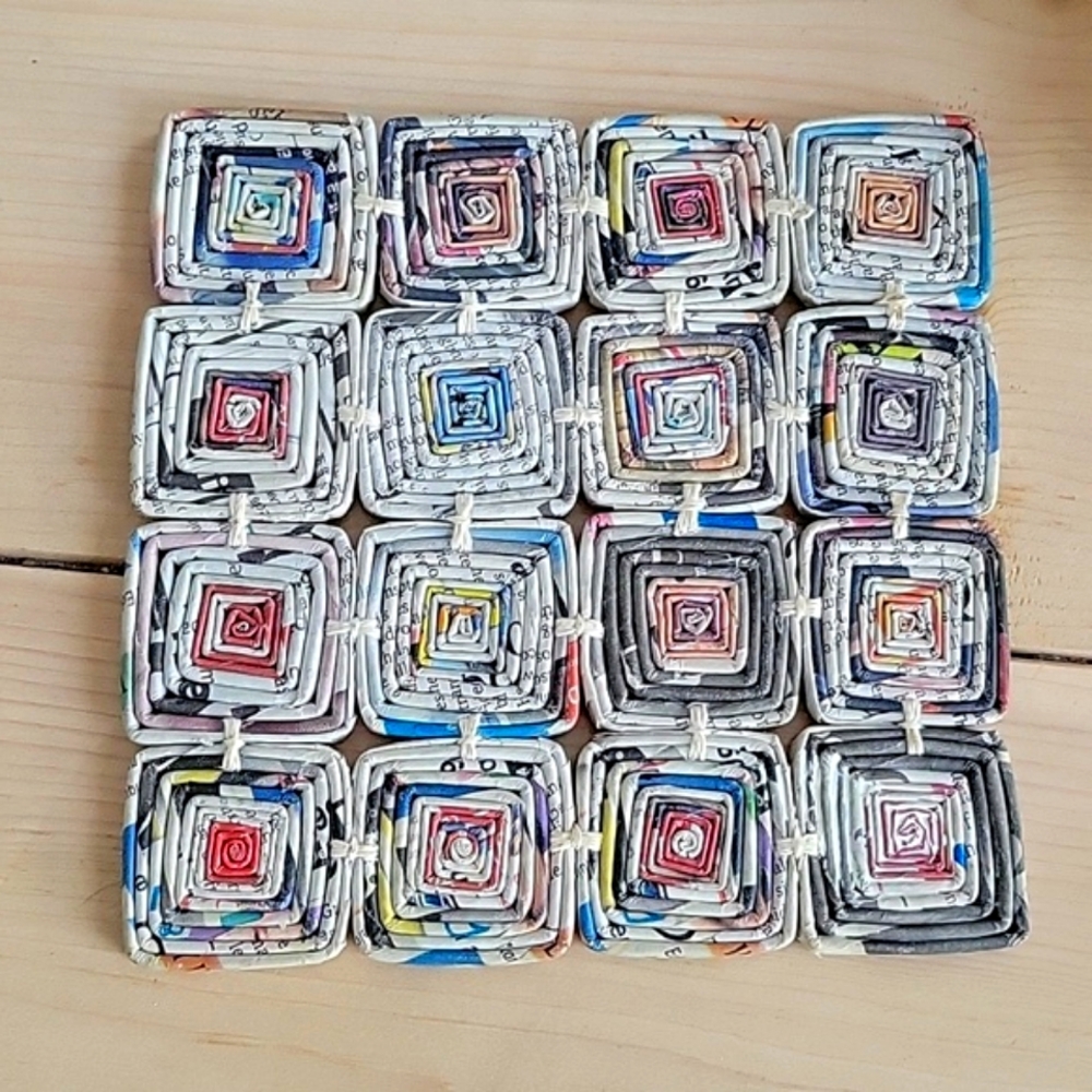 Vintage Woven Newspaper Hot Plate Trivet